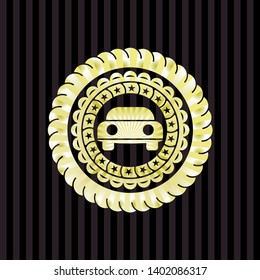 car seen from front icon inside golden badge or emblem