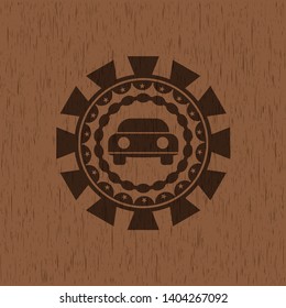 car seen from front icon inside retro wood emblem