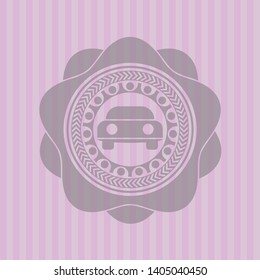 car seen from front icon inside vintage pink emblem
