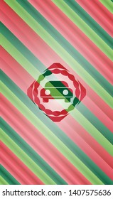 car seen from front icon inside christmas colors style emblem.