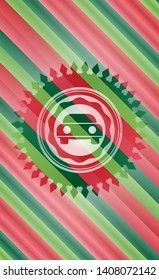 car seen from front icon inside christmas colors emblem.