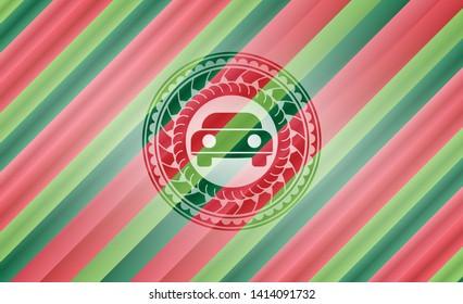 car seen from front icon inside christmas style badge..