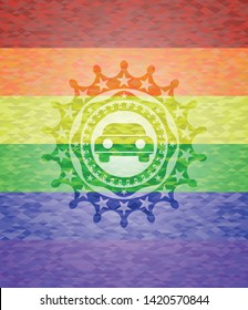 car seen from front icon inside lgbt colors emblem 