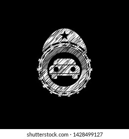 car seen from front icon inside chalkboard emblem written on a blackboard