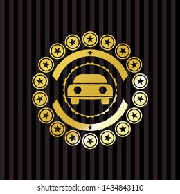 car seen from front icon inside gold badge or emblem