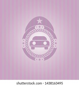 car seen from front icon inside realistic pink emblem