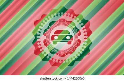 car seen from front icon inside christmas emblem.