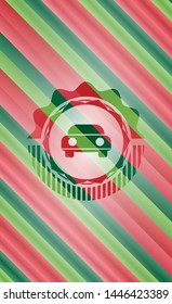 car seen from front icon inside christmas colors style badge.