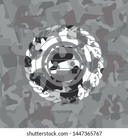 car seen from front icon inside grey camouflaged emblem