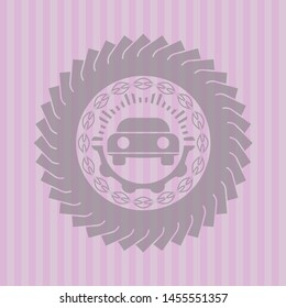 car seen from front icon inside retro style pink emblem