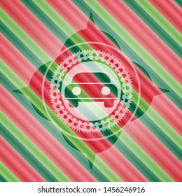 car seen from front icon inside christmas emblem background.