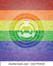 car seen from front icon inside lgbt colors emblem 
