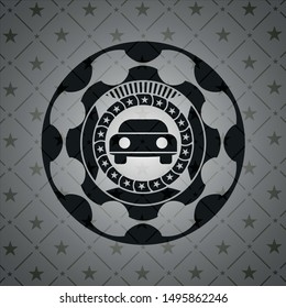 car seen from front icon inside black emblem. Vintage.