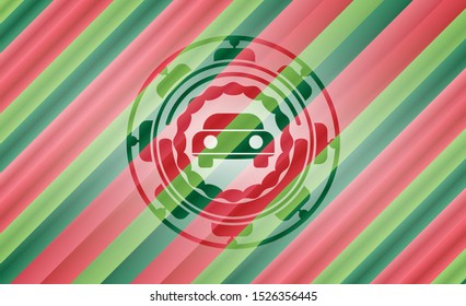 car seen from front icon inside christmas emblem.