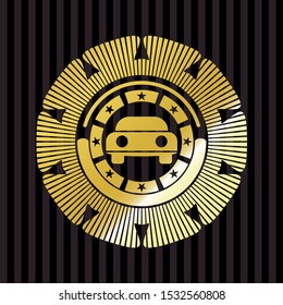 car seen from front icon inside gold emblem or badge