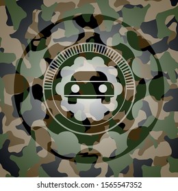 car seen from front icon inside camouflaged emblem