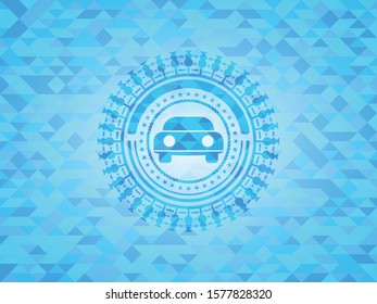 car seen from front icon inside light blue mosaic emblem