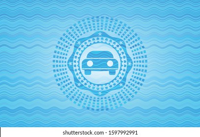 car seen from front icon inside water wave representation style badge.