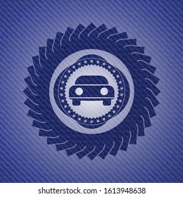 car seen from front icon inside emblem with denim high quality background