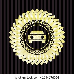 car seen from front icon inside gold emblem or badge