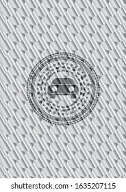 car seen from front icon inside silver color badge. Scales pattern. Vector Illustration. Detailed.