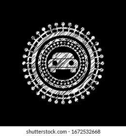 car seen from front icon inside chalkboard emblem on black board