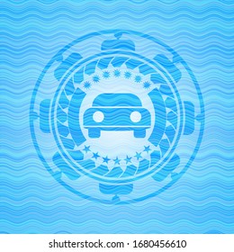 car seen from front icon inside water style badge.