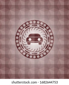 car seen from front icon inside red seamless polygonal badge.