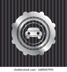 car seen from front icon inside silver shiny badge