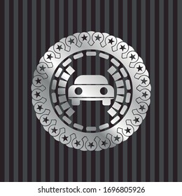 car seen from front icon inside silvery shiny emblem