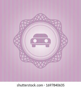 car seen from front icon inside badge with pink background