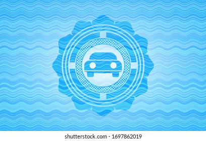 car seen from front icon inside water badge background.