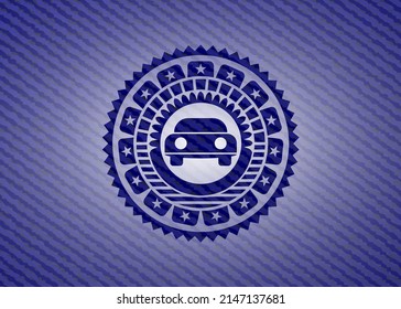 car seen from front icon inside denim background. 