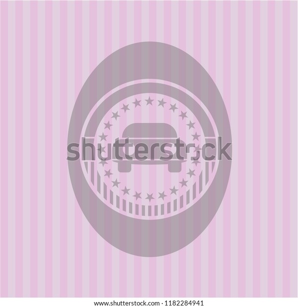 car seen\
from front icon inside pink emblem.\
Retro