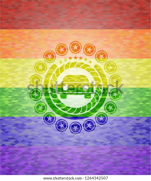 car seen\
from front icon inside lgbt colors emblem\
