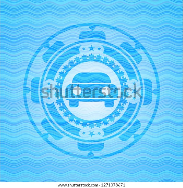 car seen from front icon inside water wave\
representation style\
emblem.