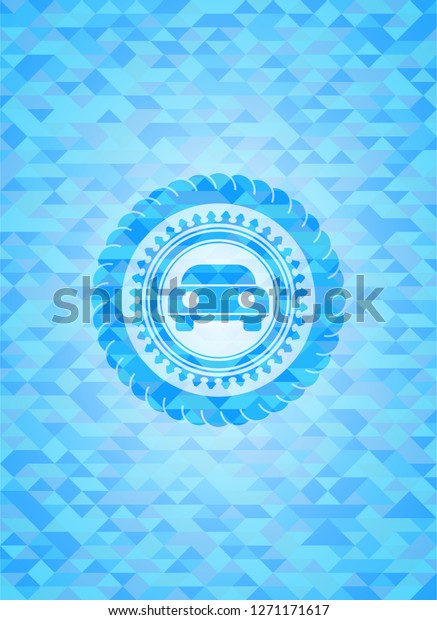 car\
seen from front icon inside sky blue mosaic\
emblem