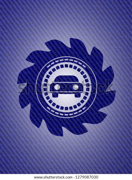 car\
seen from front icon inside badge with jean\
texture
