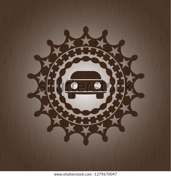 car\
seen from front icon inside retro style wood\
emblem