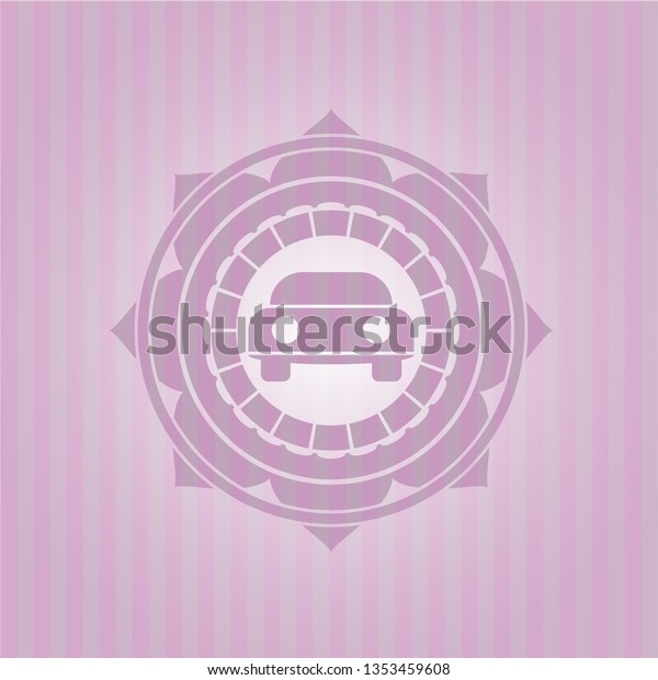 car seen from front icon inside badge with\
pink background