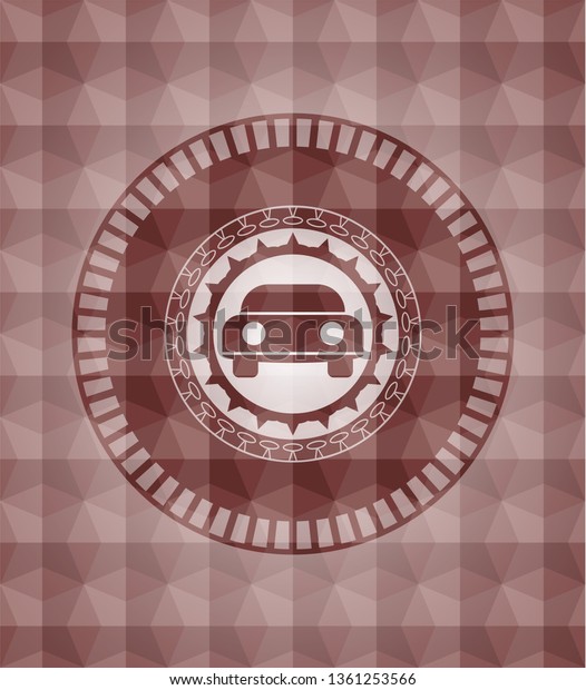 car seen from front icon inside red seamless\
polygonal badge.