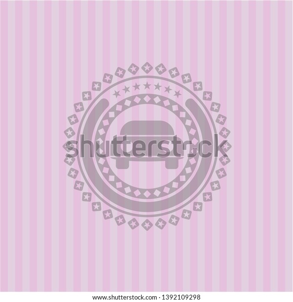 car\
seen from front icon inside pink emblem.\
Vintage.