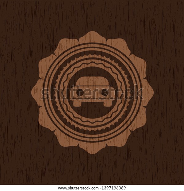 car seen from\
front icon inside wooden\
emblem