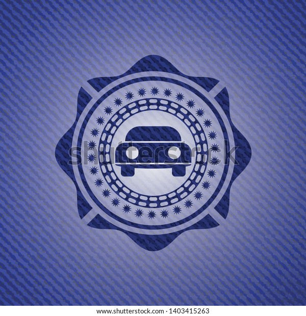 car seen from front icon inside emblem with\
jean background