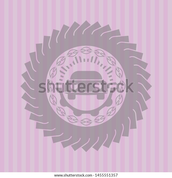 car\
seen from front icon inside retro style pink\
emblem