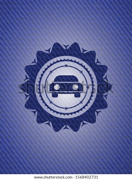 car seen from front icon inside badge with\
denim background