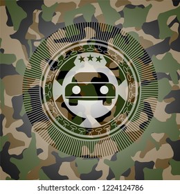 car seen from front icon on camouflage texture