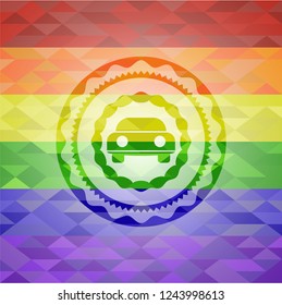 car seen from front icon on mosaic background with the colors of the LGBT flag