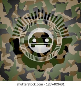 car seen from front icon on camouflage texture