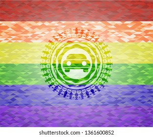car seen from front icon on mosaic background with the colors of the LGBT flag